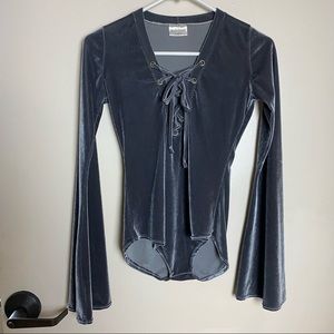 Velvet bell sleeve bodysuit
